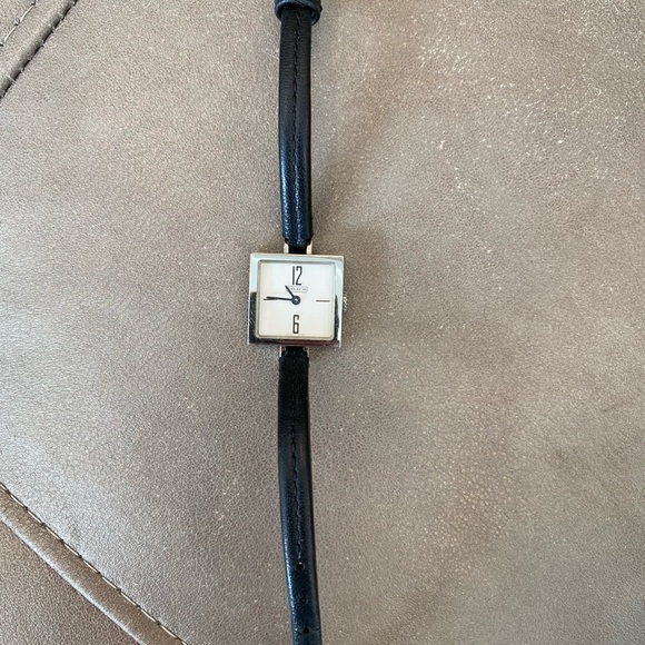 Coach black leather, square-faced delicate ladies watch. - Picture 5 of 6
